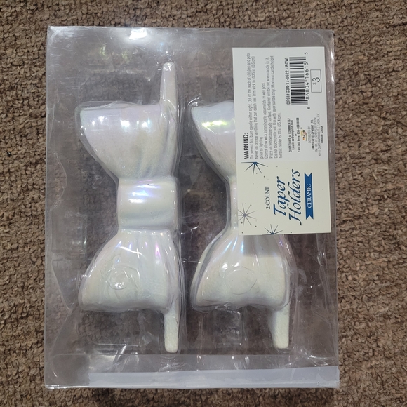 Target Other - Iridescent White Bow Candle Holders